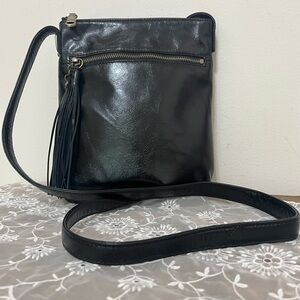 HOBO Brand Sarah Black Shiny Vintage Hide Crossbody Bag